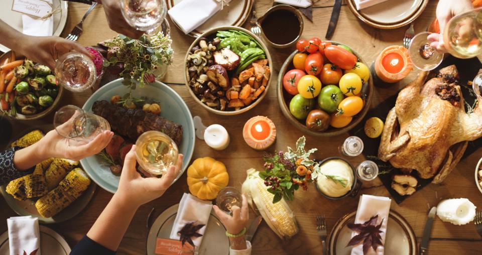 A Thanksgiving feast celebrating Thanksgiving traditions from around the world